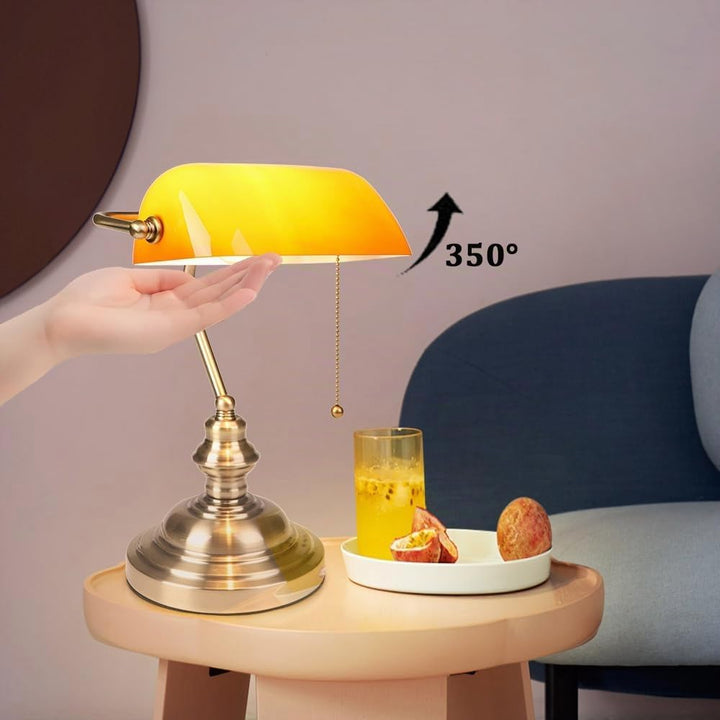 FIRVRE Amber Glas Banker Schreibtischlampe Vintage Classic American Tischleuchte Bronze Finish Basis