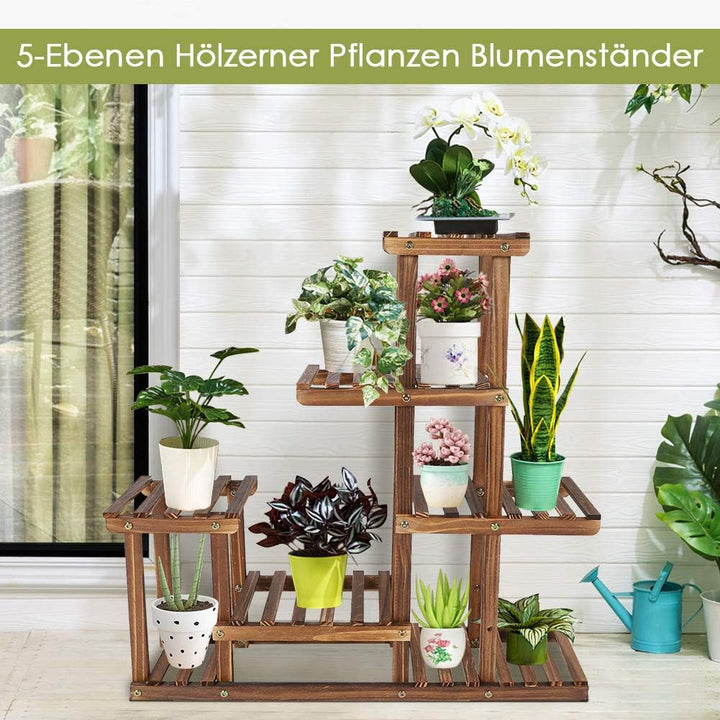 Ejoyous 5-lagiger Holz Blumenständer, mehrschichtiges Blumenregal Pflanzenregal Blumentöpfe Pflanzen