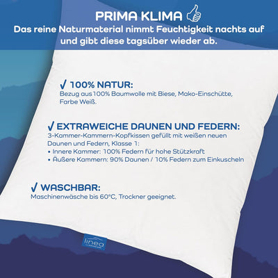 Böhmerwald Exclusiv Dreikammer-Kopfkissen, aussen: 90 % Daunen / 10 % Federn, innen: 100% Federn, Fü