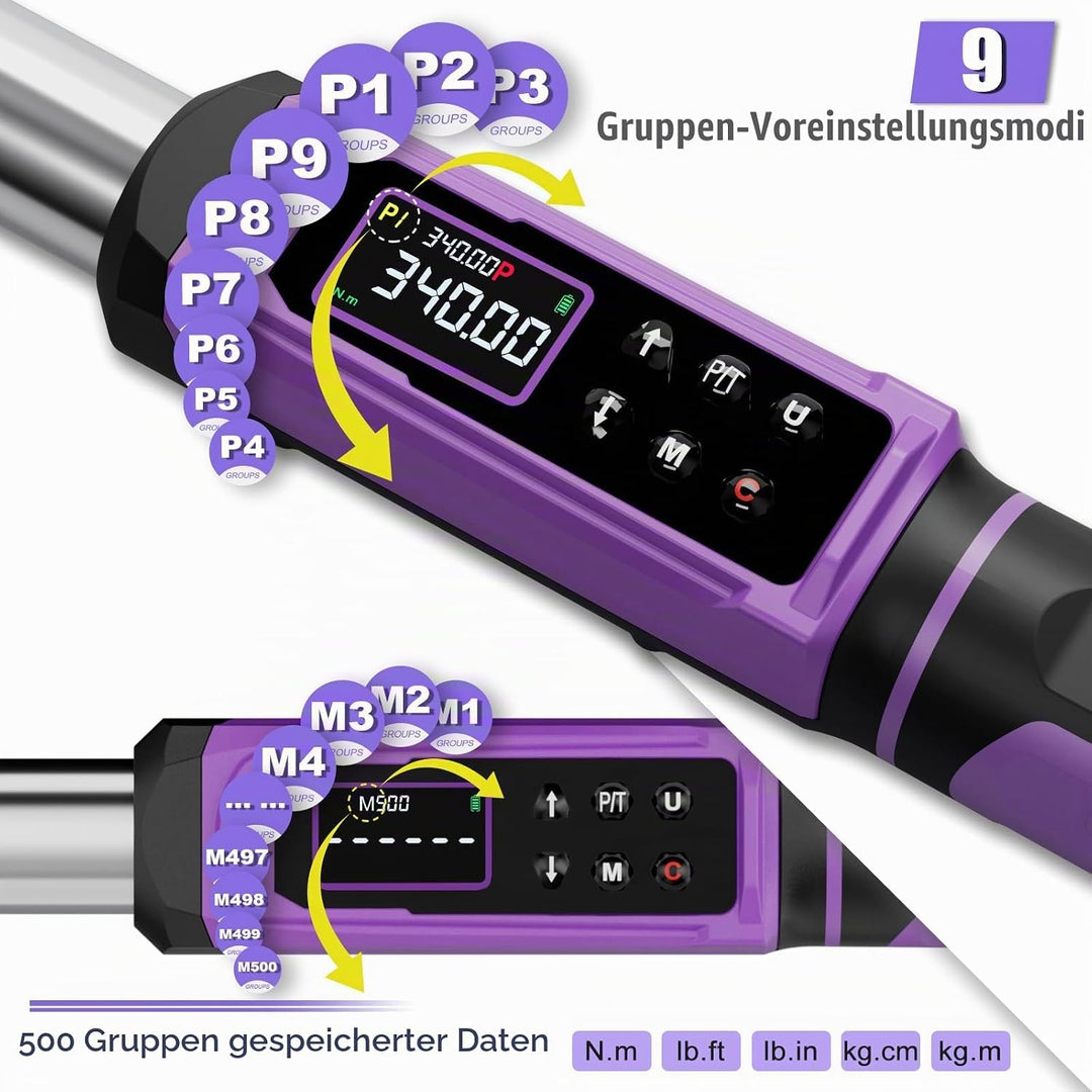 ANPUDS Digitaler Drehmomentschlüssel 1/2 Zoll, 5.1-340Nm Drehmomentschlüssel Auto Set mit ±1% Fehler