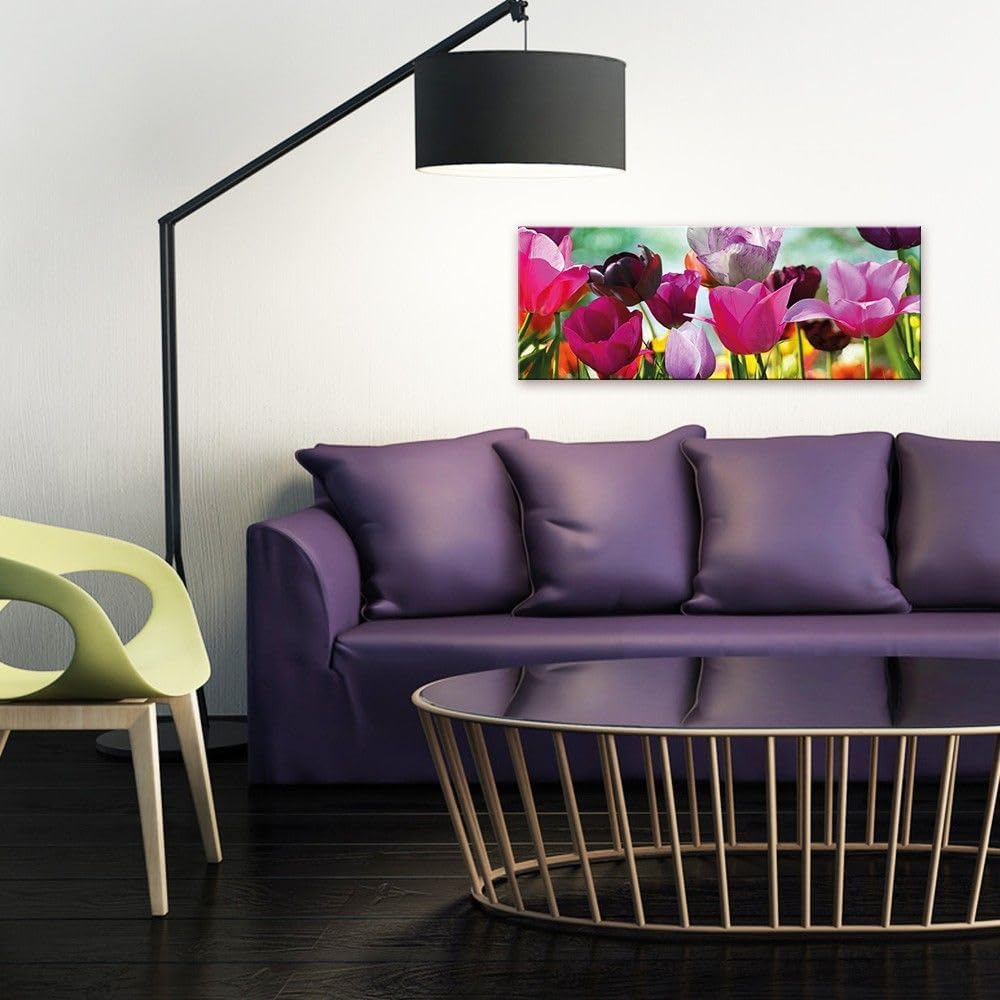 artissimo, Glasbild, 80x30cm, AG1967A, Tulips, bunte Tulpen, Bild aus Glas, moderne Wanddekoration a
