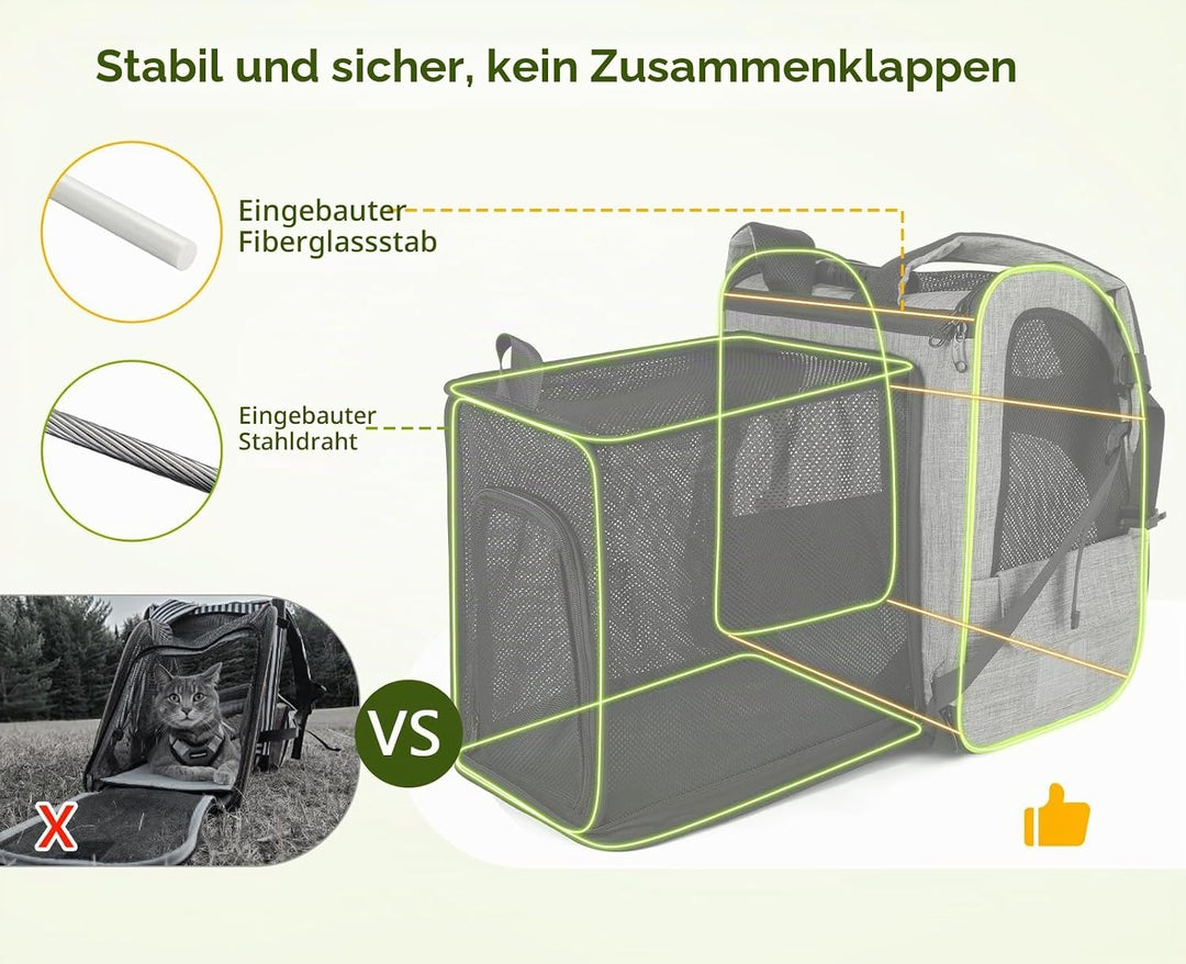 pecute Haustier Rucksack mit Netzfenster XL für 6-10 kg, Erweiterbarer Platz, Tragbare &amp; Faltbare Ka