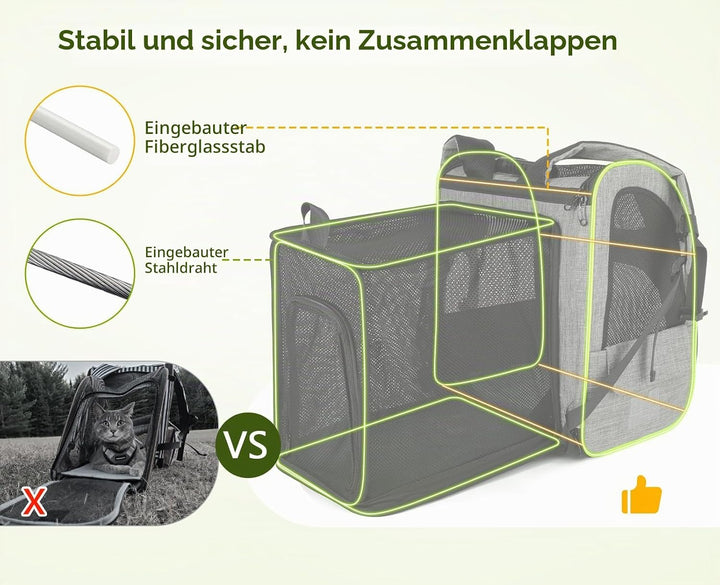 pecute Haustier Rucksack mit Netzfenster XL für 6-10 kg, Erweiterbarer Platz, Tragbare &amp; Faltbare Ka