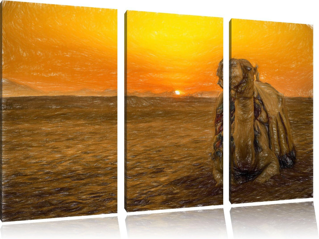 Pixxprint Kamel in ägyptischer Wüste als Leinwandbild/Grösse: 3 Teilig (120x80 cm) cm/Wandbild/Kunst