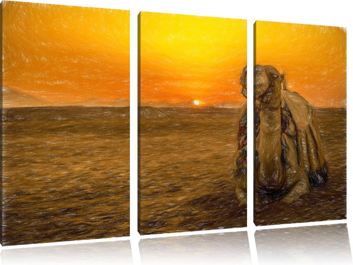 Pixxprint Kamel in ägyptischer Wüste als Leinwandbild/Grösse: 3 Teilig (120x80 cm) cm/Wandbild/Kunst