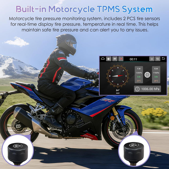Carpuride W502TPRO Motorrad CarPlay, Android Auto, TPMS und Dual-Bluetooth – 5-Zoll-Display, wasserd