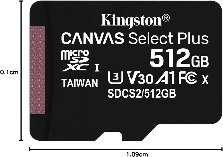 Kingston Canvas Select Plus microSD Speicherkarte, SDCS2/512GBSP Class 10 512GB Nur Karte, 512GB Nur