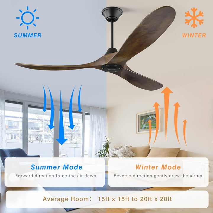 Deckenventilator ohne Licht 106 cm (42 Zoll) Holz | Rustikaler Bauernhaus-Stil, Leiser 6-Gang DC-Mot