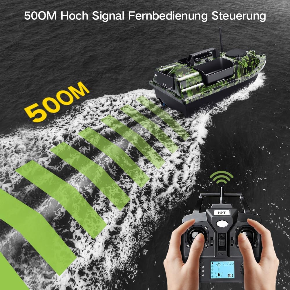 500M 3 Hopper GPS futterboot mit echolot und GPS, LCD Sensor Fischfinder, Mit Handtasche, 12000mAh B