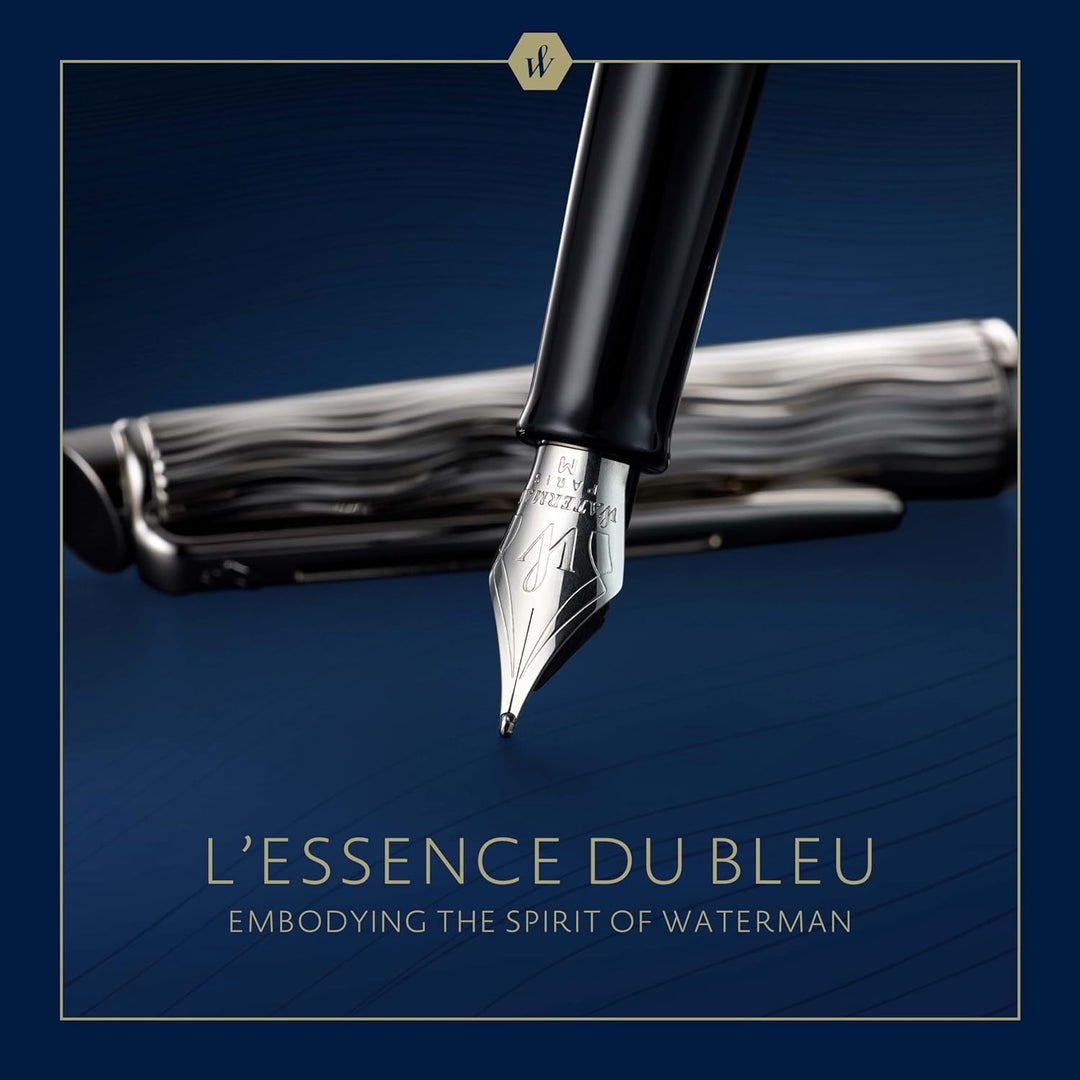 Waterman Hémisphère Füller | Metall und blaue Lackierung | ziselierte Kappe | Füllfederhalter mit fe