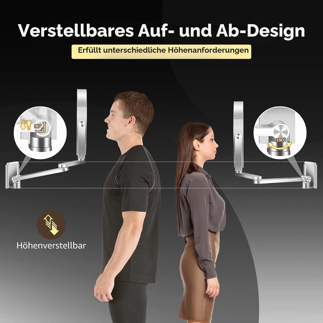 Wandmontierter Make-up-Spiegel, Vergrösserungsspiegel mit Licht, 20X/1X doppelseitig, höhenverstellb