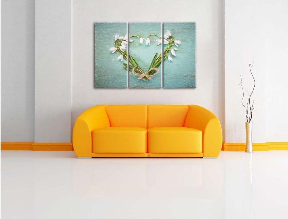 Pixxprint Herz aus Blumen Kunst Buntstift Effekt 3-Teiler Leinwandbild 120x80 Bild auf Leinwand