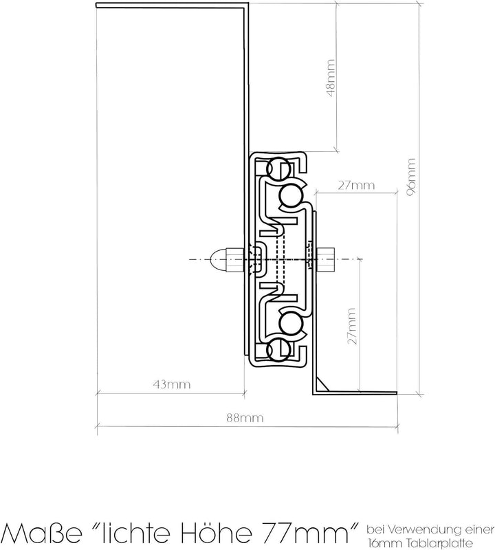 EisenRon Teleskopschienen für Tastaturauszug 300 mm Nutzhöhe XL 77 mm Untertischmontage