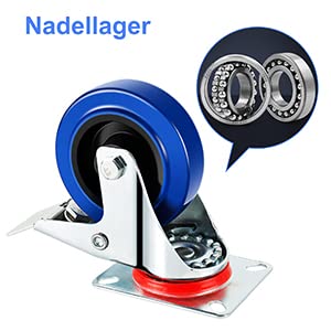 Transportrollen Industrie Schwerlastrollen Lenkrollen mit Bremse Blau Möbelrollen, Miafamily 4X Roll