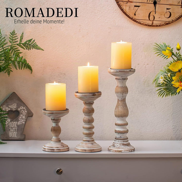 Romadedi Kerzenhalter Stumpenkerzen Holz Kerzenständer : 3er Set Kerzen Ständer Landhausstil Shabby