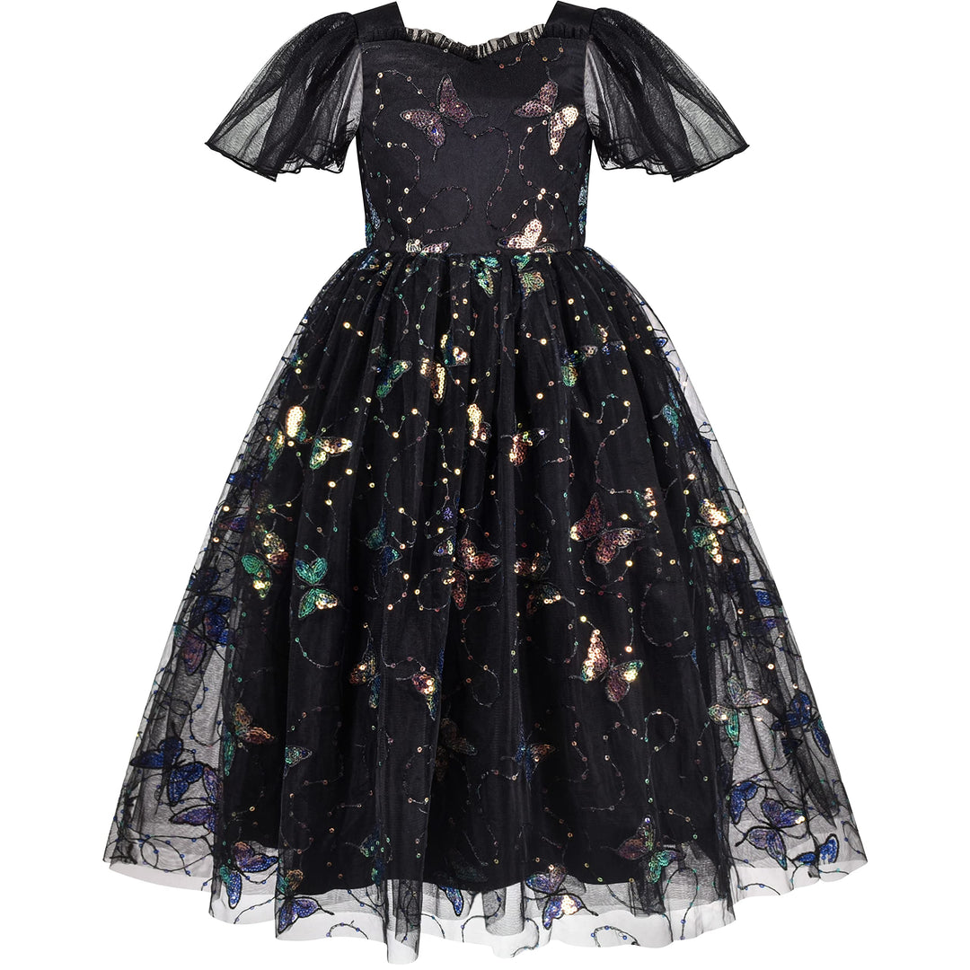 Sunny Fashion Mädchen Kleid Blume Schnüren Saum Hochzeit Erstkommunion Gr. 110-158 116 Schwarzer Sch