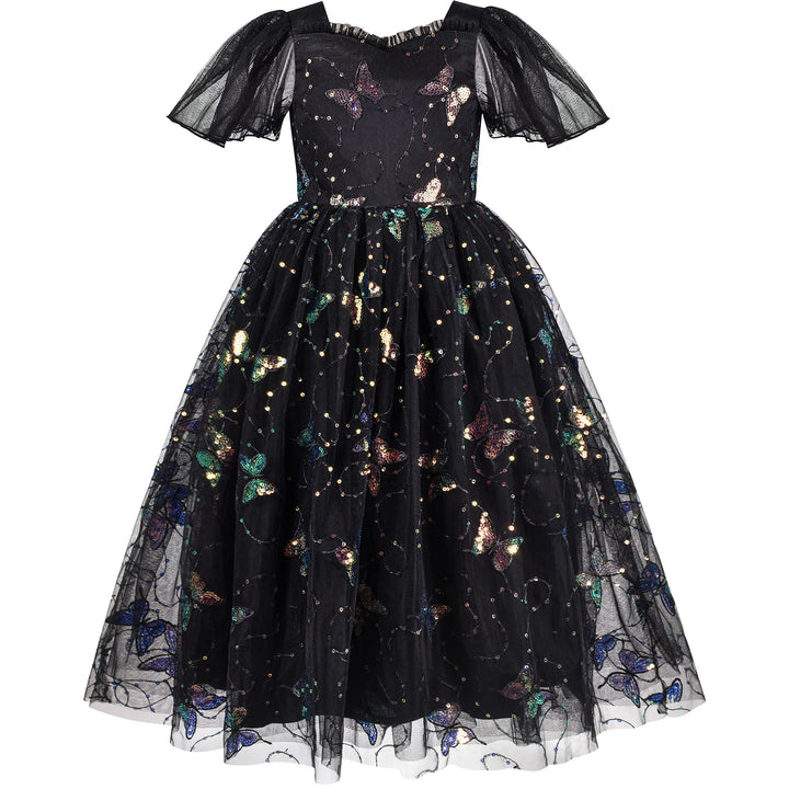 Sunny Fashion Mädchen Kleid Blume Schnüren Saum Hochzeit Erstkommunion Gr. 110-158 116 Schwarzer Sch