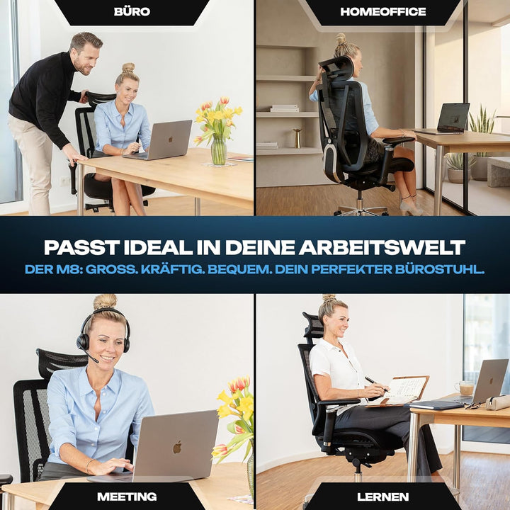 VALKENSTOL M8 Bürostuhl Ergonomisch Testsieger für Grosse Menschen, Breite Sitzfläche Schreibtischst