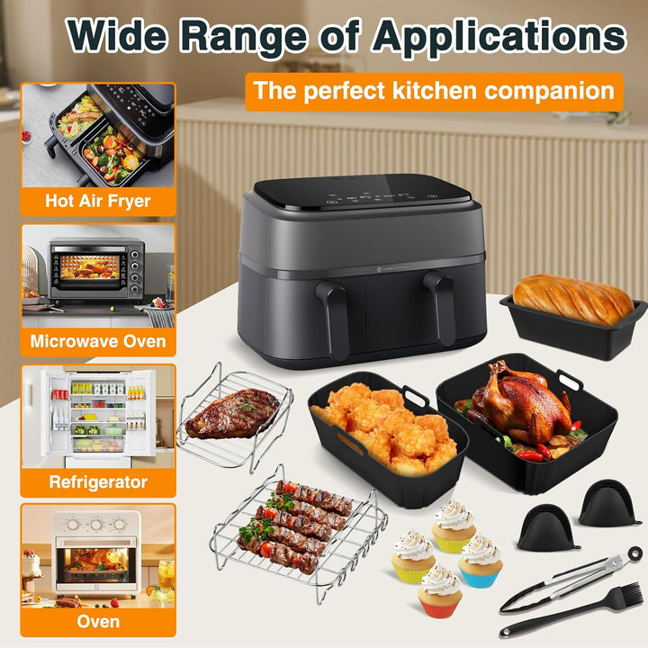 28 Stück Airfryer Zubehör,Heissluftfritteuse Zubehör Set für Philips Dual Basket Airfryer 3000/5000