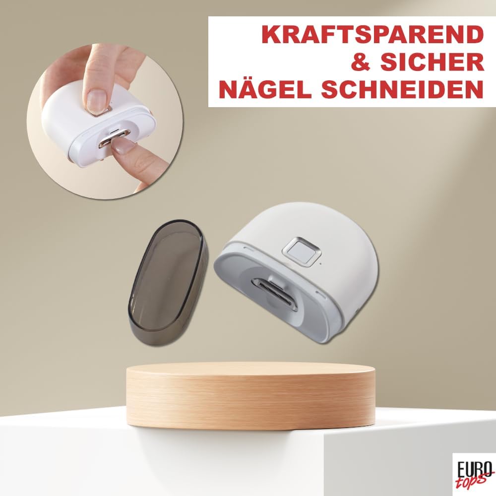 EUROtops Nageltrimmer mit LED-Licht – Elektrischer Nagelschneider für Finger- und Fussnägel, kabello
