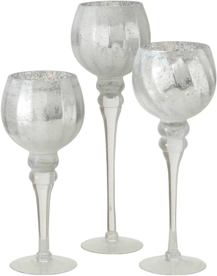 Boltze Windlicht Set Manou 3-teilig (silber, Deko-Gläser für Kerzen / Weihnachtsdekoration, Kerzenst