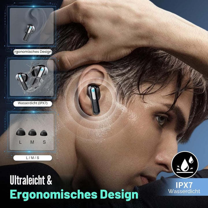 ZYHKON Bluetooth Kopfhörer mit Touchscreen, In Ear Kopfhörer Kabellos Bluetooth 5.4 mit ANC/ENC Mic