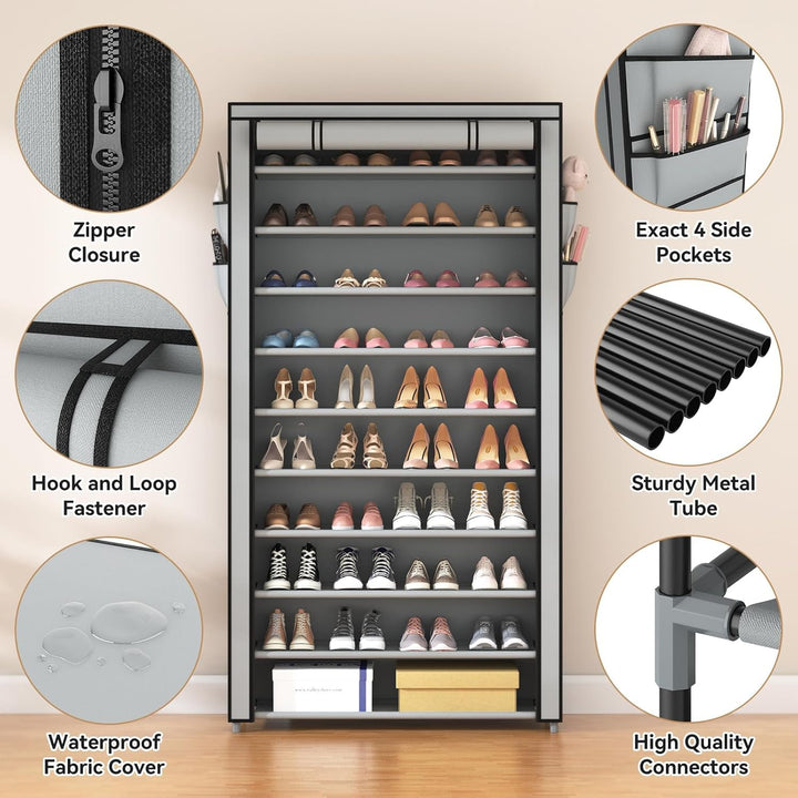 Schuhregal 11 Ebenen, Schuhschrank Hoch für 50 Paare Schuhe, Schuhaufbewahrung mit staubdichtem Über