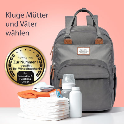 RUVALINO Wickeltasche Rucksack Grosser Wickelrucksack mit multifunktionalen Babytaschen und mobiler