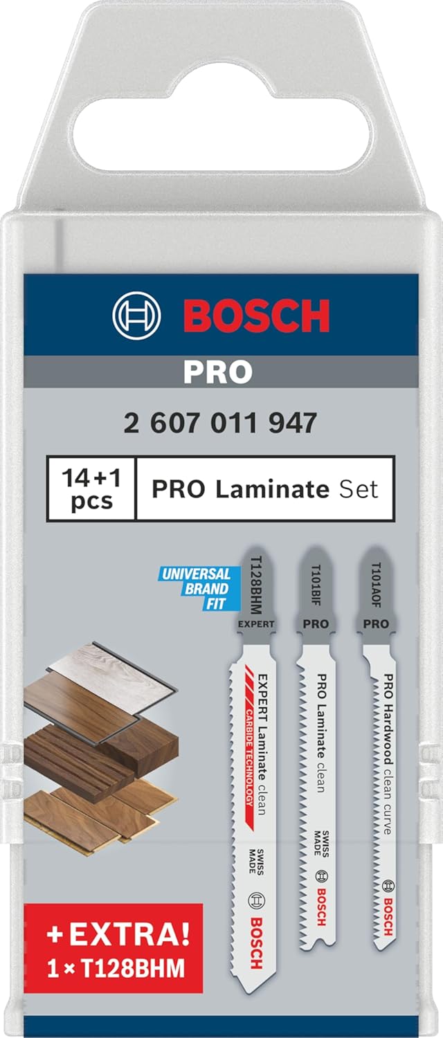 Bosch 15x PRO Laminate Stichsägeblatt Set, 15-tlg. (für Hartholz, Parkett, 113 x 50 mm,) 15 Stück, 1