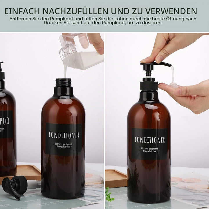 1000ml/33.8oz Shampoo-Flasche mit Pumpe, Segbeauty 3pcs Leere Shampoo- und Conditioner-Flasche, Sham