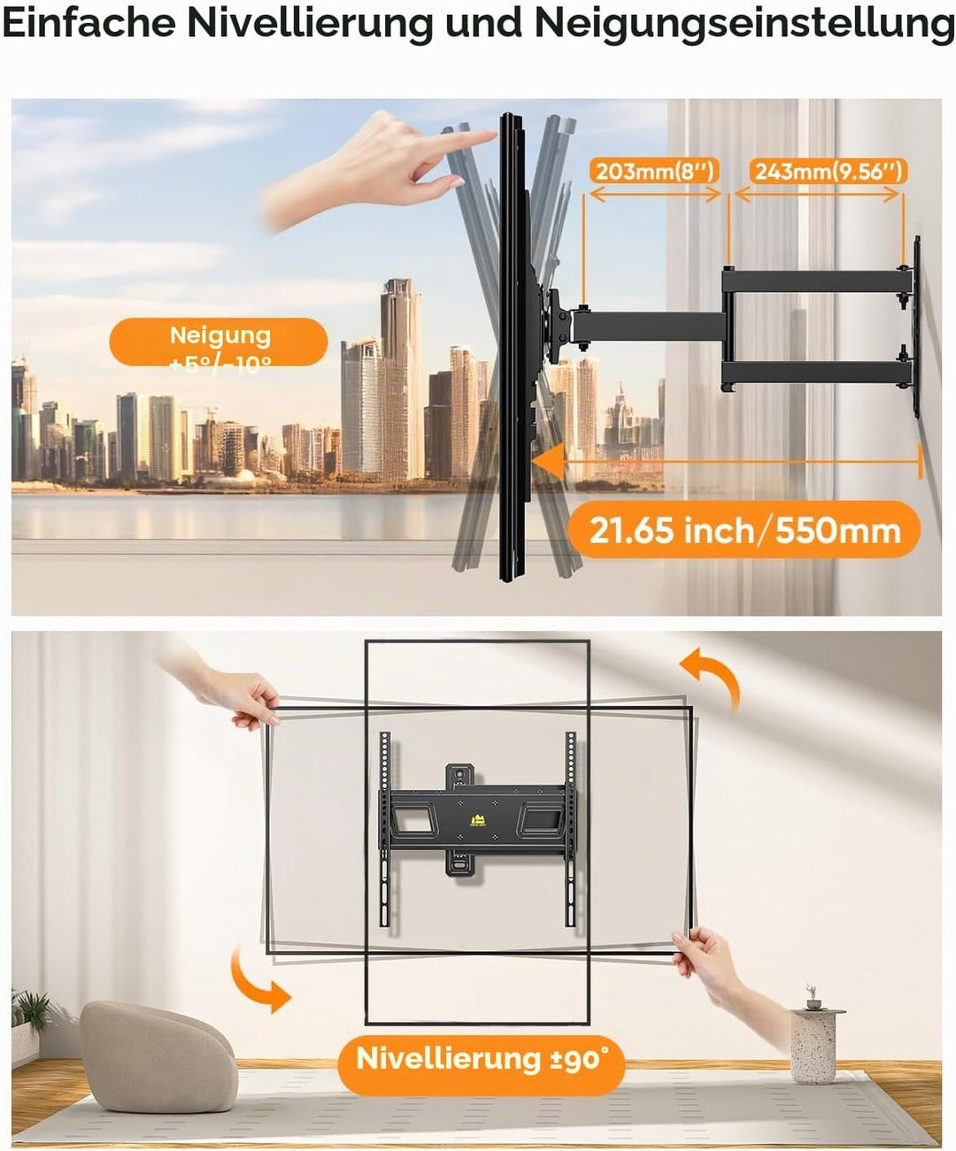 FORGING MOUNT ±90° Rotation Landschafts/Hochformat TV Wandhalterung für 26-65 Zoll Flach/Curved Fern