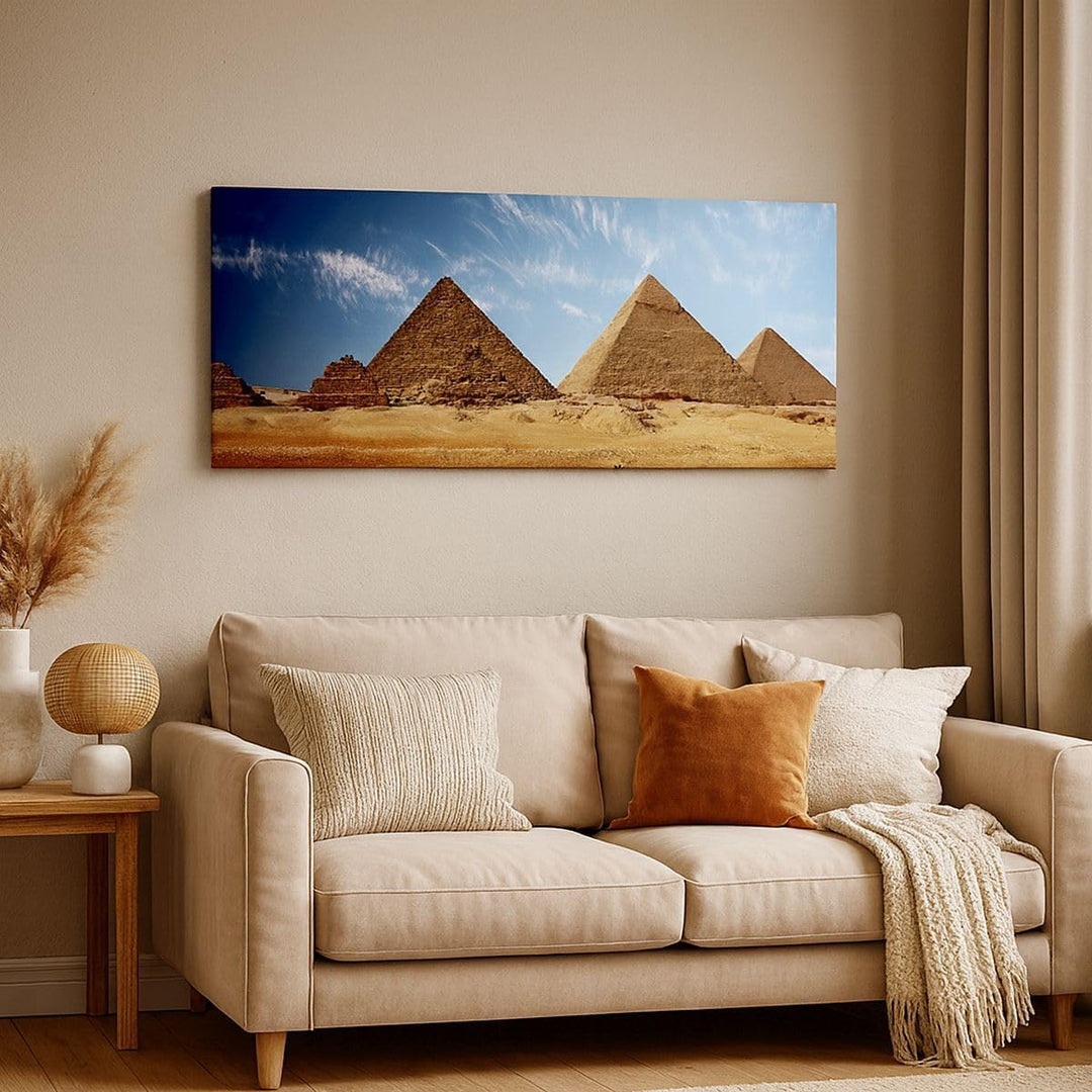 Wandbilder Dekoration Wohnzimmer Pyramide Wüste Sand Panorama Bilder auf Leinwand 120x50cm Leinwandb