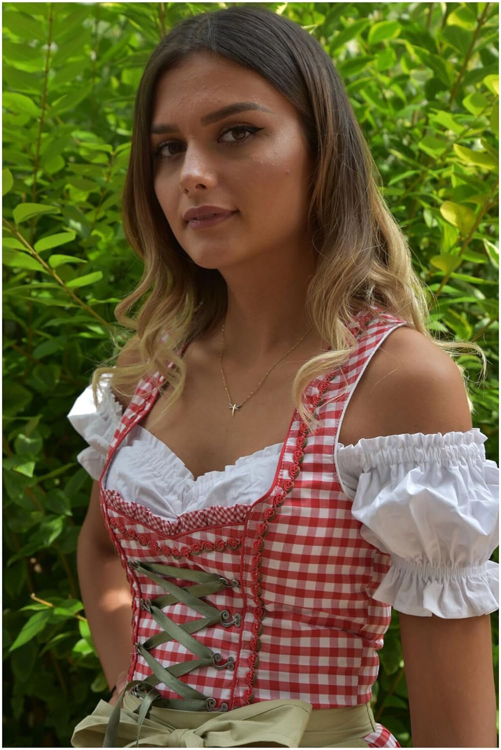 Dirndl Set Trachtenkleid 510GT Rot Weiss kariert (42)