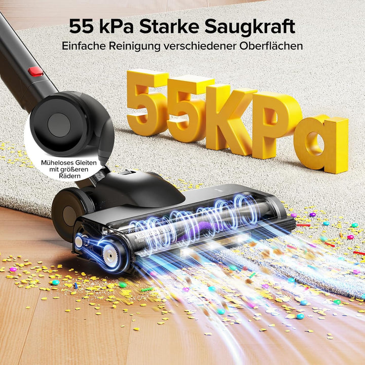 Lubluelu Akku Staubsauger kabellos, 55 kPa, 600 W, selbststehend &amp; faltbar, bis zu 65 Min. Laufzeit,