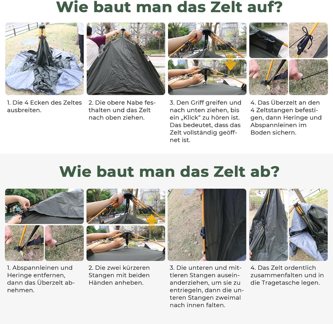 Pop Up Zelt 3-4 Personen, Automatisches Wurfzelt mit 3000mm Wasserdicht, Doppelwand Campingzelt für