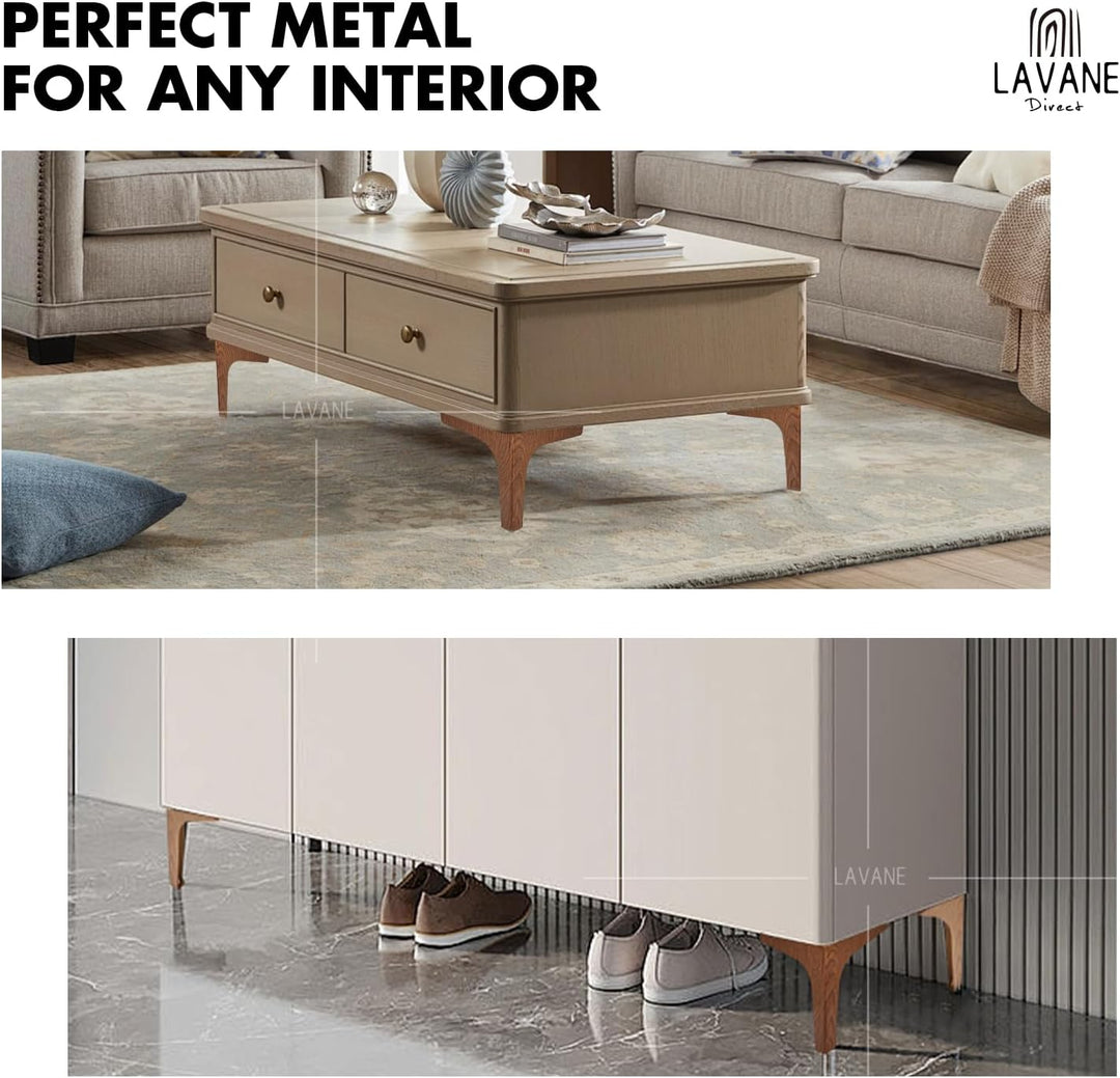 La Vane 4er Set Metall Möbelfüsse (17cm Höhe) Walnuss - Diamant-Dreieck Design für Schrank, Sofa, Co