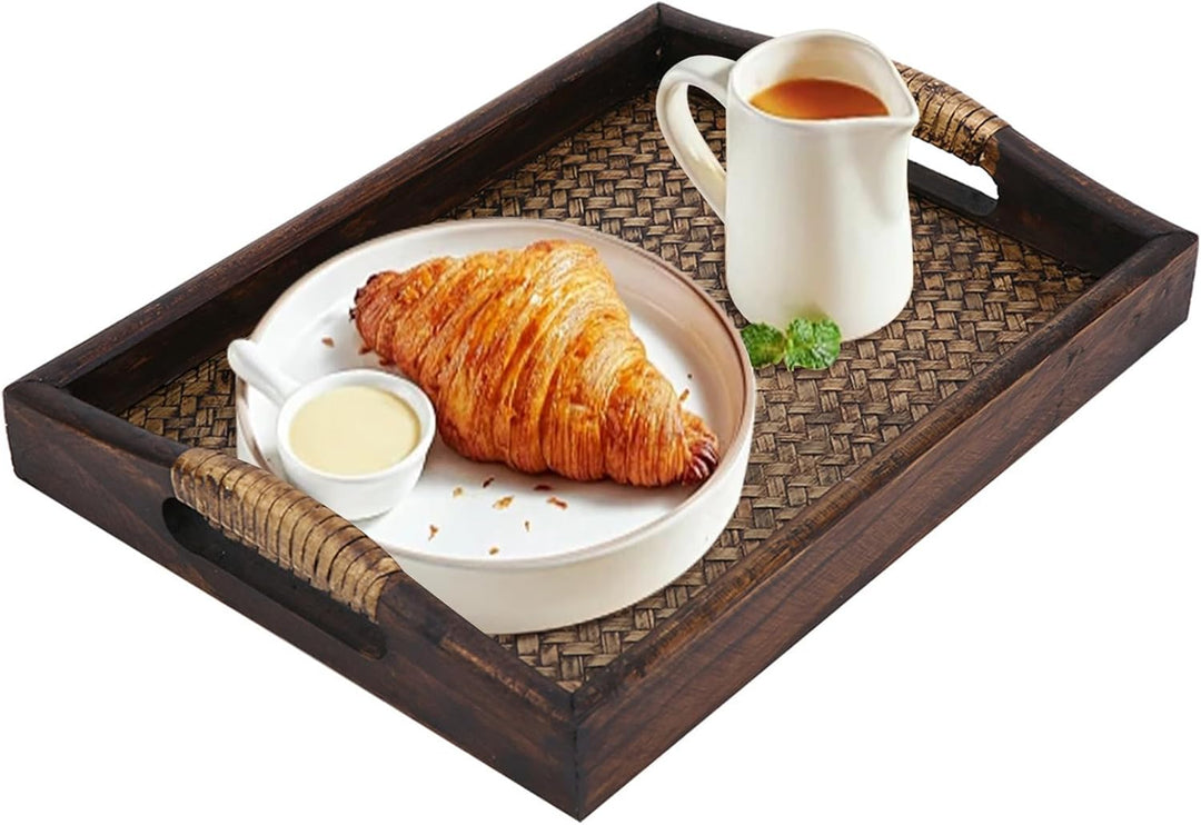 Bambus Serviertablett mit Griffen, Holztablett, Holz Tablett Küchentablett Servierplatte Frühstückst