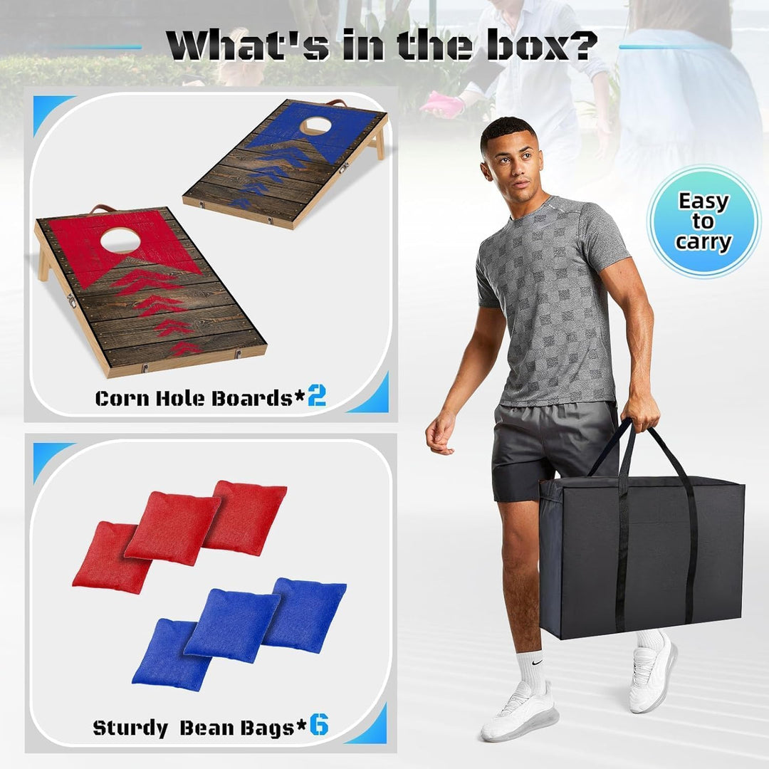 NZQXJXZ Cornhole Set Outdoor, 2-in-1 Collapse Cornhole Game with 6 Bean Bags & Carrying Bag for Back