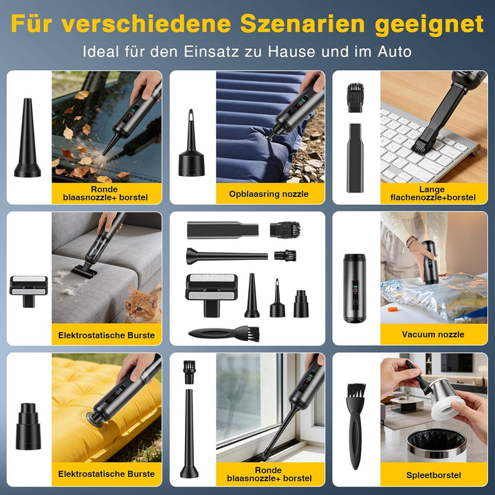 ERWEY Handstaubsauger, 16000Pa Akku Staubsauger Kabellos, 4-in-1 Multifunktionaler Autostaubsauger S