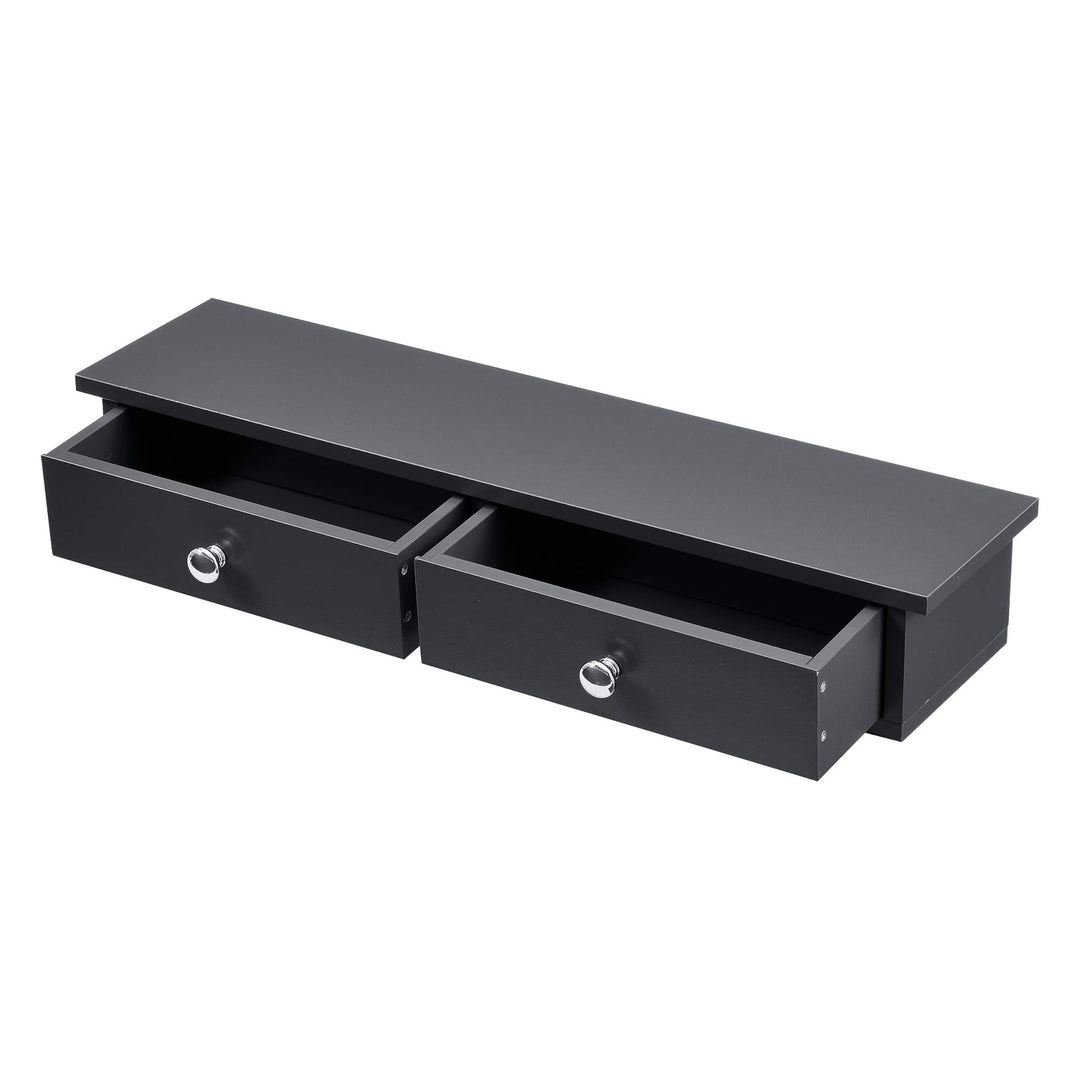 [en.casa] Wandregal mit 2 Schubladen Regal 10x60x15cm Ablage bis 15 kg Hängeregal MDF Dunkelgrau, Du