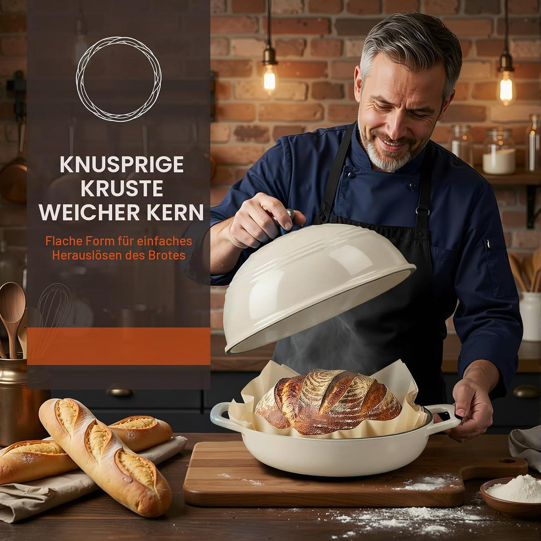 Overmont Gusseisen Topf Emaille Brotbacktopf - 5.7L Bräter Schmortopf mit Deckel und Kochbuch – für
