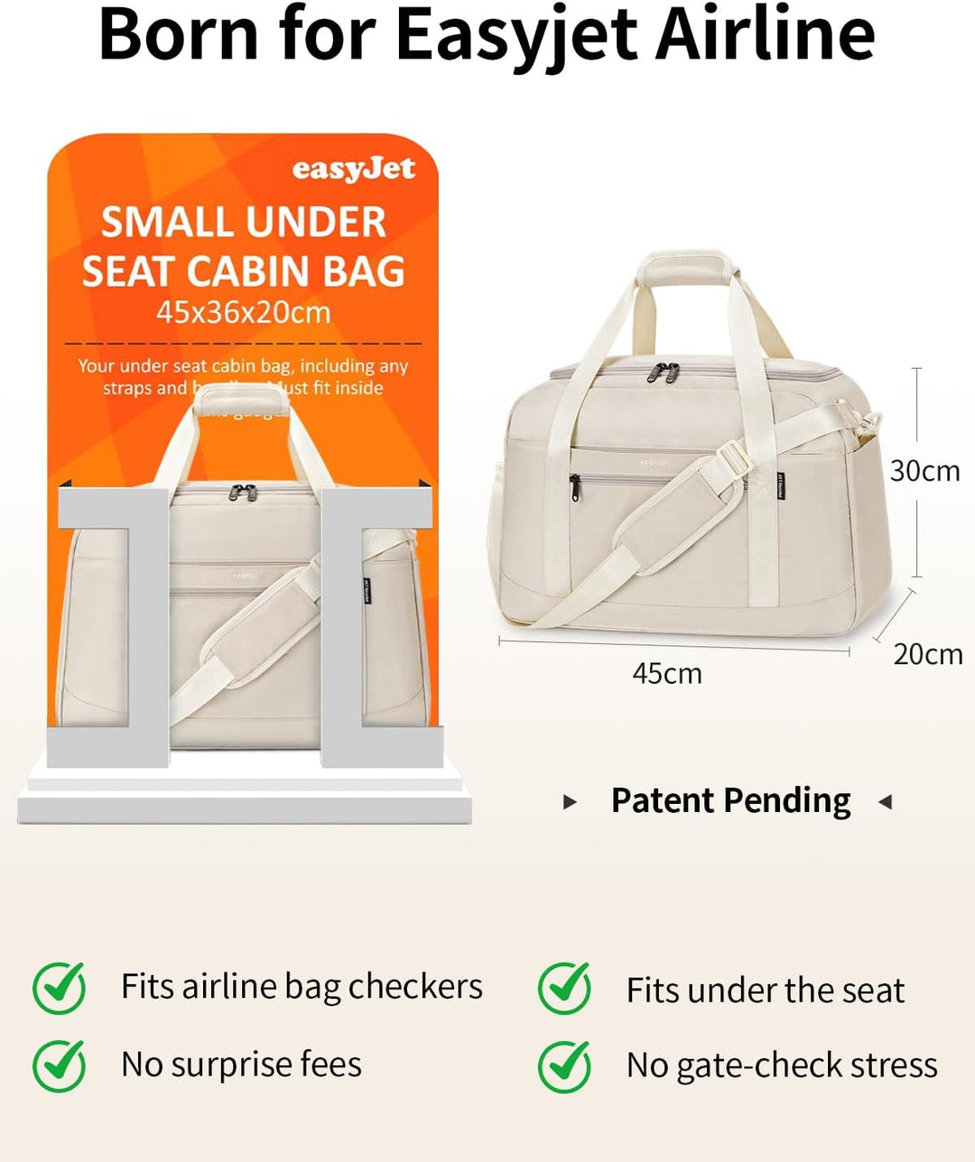 ECOHUB 30L Reisetasche Handgepäck Tasche, Easyjet Handgepäck 45x36x20 mit 14'' Laptop-Fach, Carry On