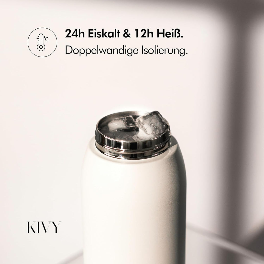 KIVY Edelstahl Trinkflasche mit Strohhalm 1l - 24h Kalt | 12h Heiss - Ausflaufsicher &amp; Spülmaschinen