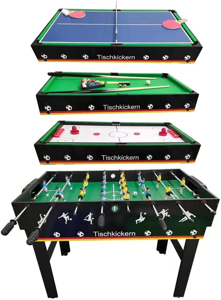 Izzy Tischkicker Multigame Spieletisch 4 in 1, inkl. komplettem Zubehör, Spieltisch mit Kickertisch,