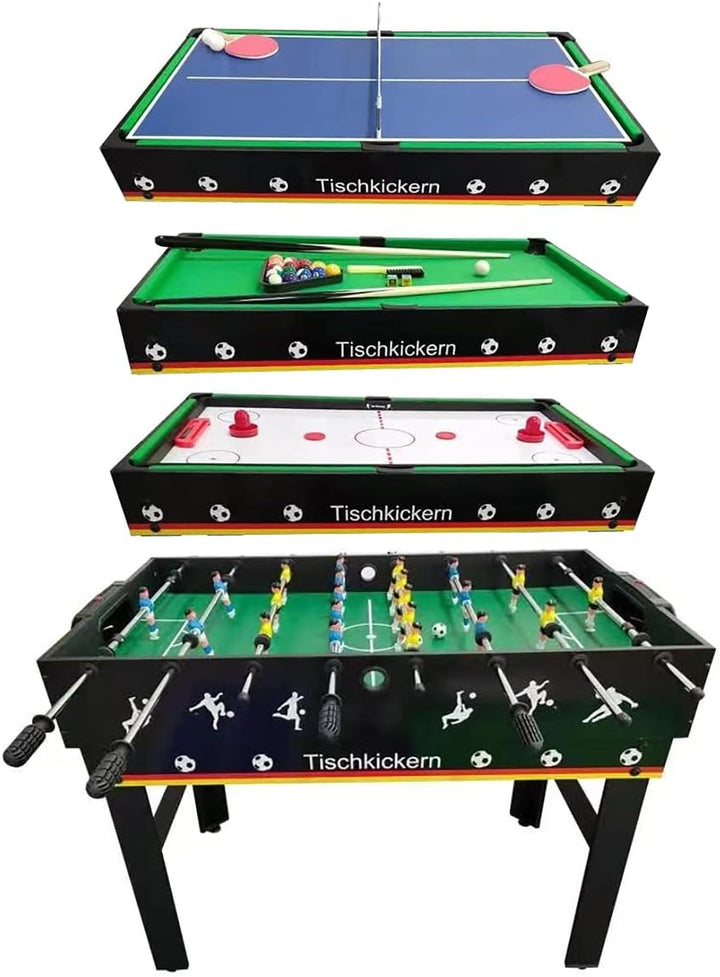 Izzy Tischkicker Multigame Spieletisch 4 in 1, inkl. komplettem Zubehör, Spieltisch mit Kickertisch,
