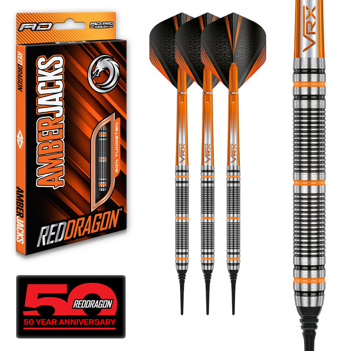 RED DRAGON Amberjack Series Softip Profi Dartpfeile 18 Gram Darts Set mit Flights und Schäfte Amberj