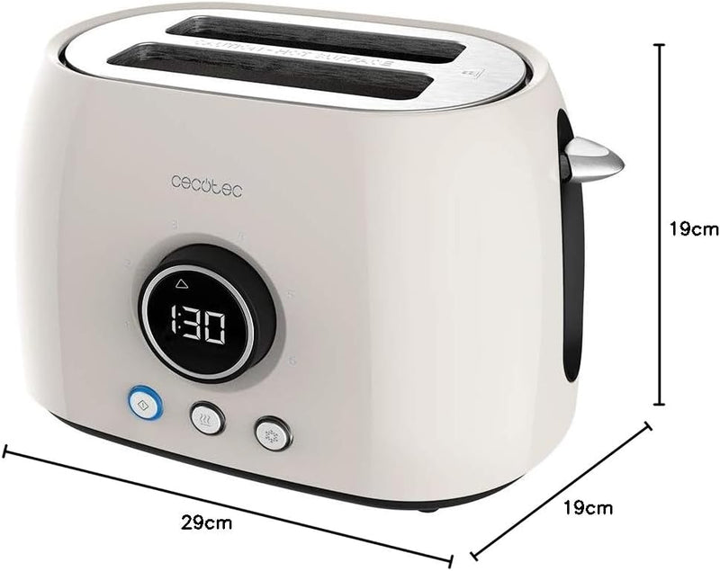 Cecotec Tostadora digital ClassicToast 8000 Biege Double. 800 W, 2 extra breiten kurzen Schlitzen, 3