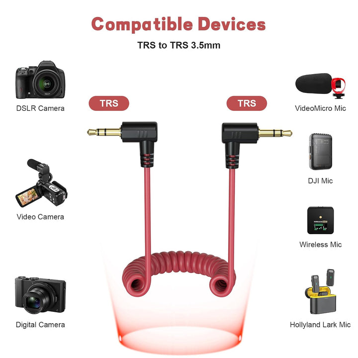 3,5 mm TRS auf TRS Patchkabel, Mikrofon, Spiralkabel, kompatibel mit Rode SC2, Wireless GO III/ GO I