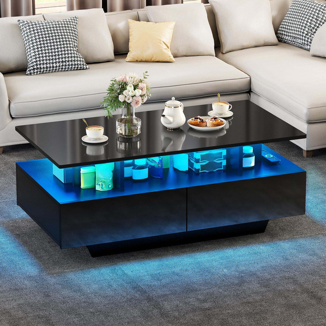 YITAHOME Couchtisch Schwarz, Wohnzimmertisch Hochglanz mit 16-Farbiger LED Beleuchtung Modern, Beist