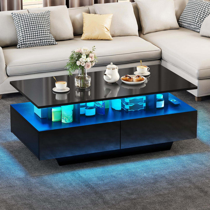 YITAHOME Couchtisch Schwarz, Wohnzimmertisch Hochglanz mit 16-Farbiger LED Beleuchtung Modern, Beist